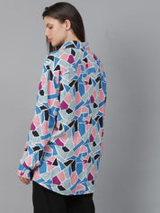 Kotty Women Spread Collar Abstract Printed Cotton Oversized Casual Shirt