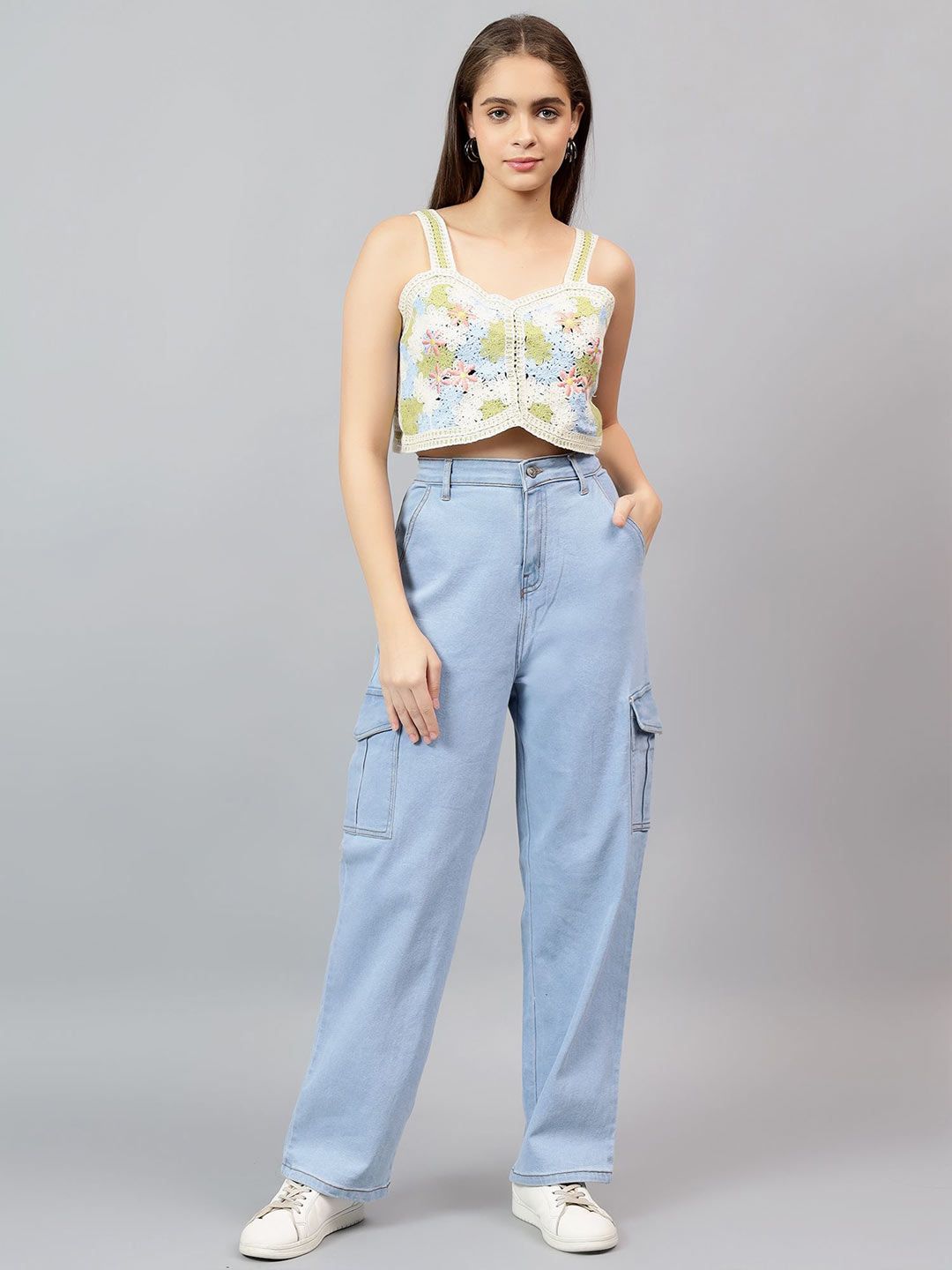 Kotty Women Self Design Square Neck Cotton Top