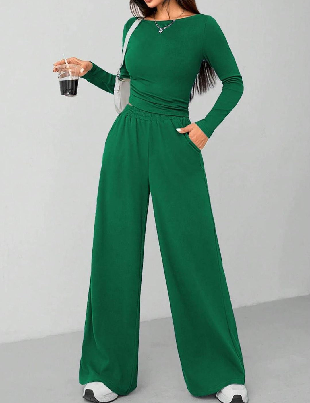 Kotty Women Boat Neck Top With Trousers Co-Ords