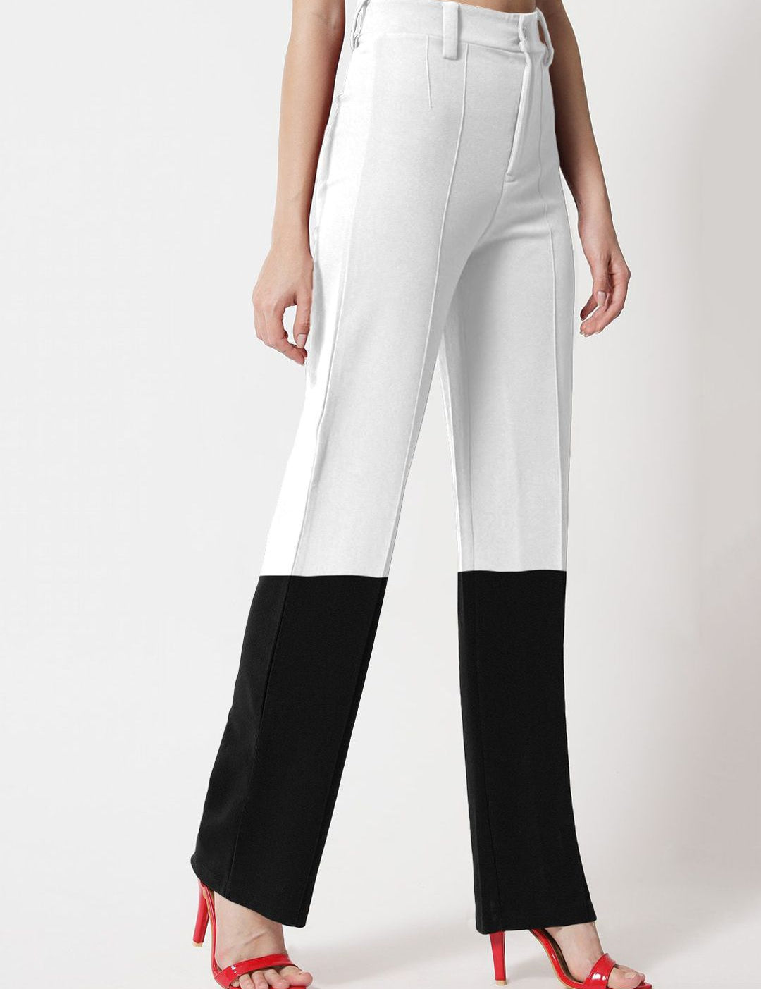Kotty Women Colourblocked Relaxed Straight Leg Straight Fit High-Rise Easy Wash Trousers