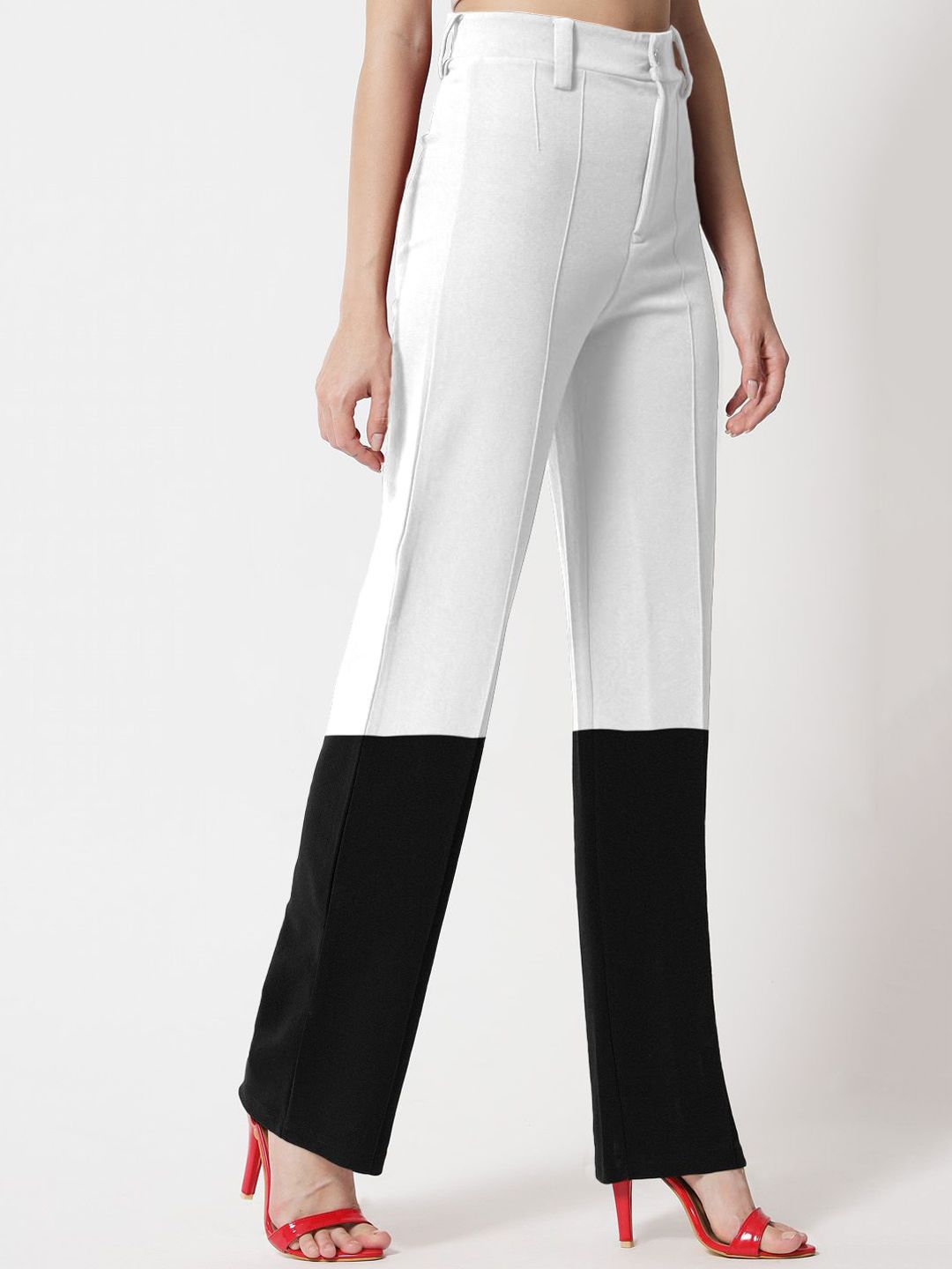 Kotty Women Colourblocked Relaxed Straight Leg Straight Fit High-Rise Easy Wash Trousers