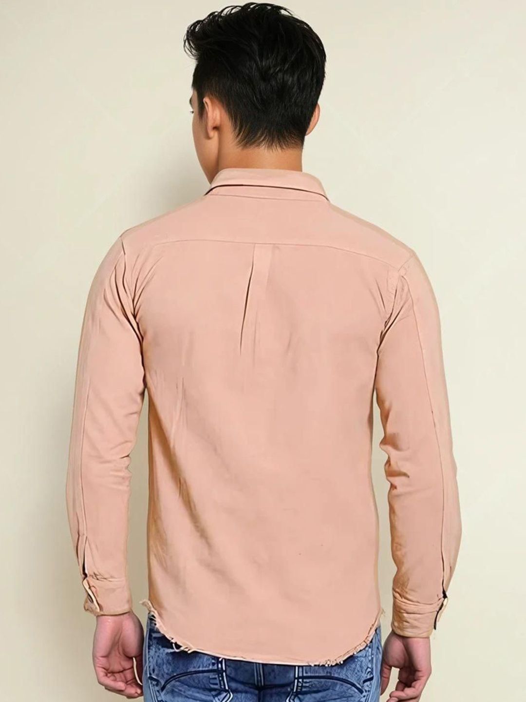 Kotty Men Spread Collar Solid Denim Tailored Jacket