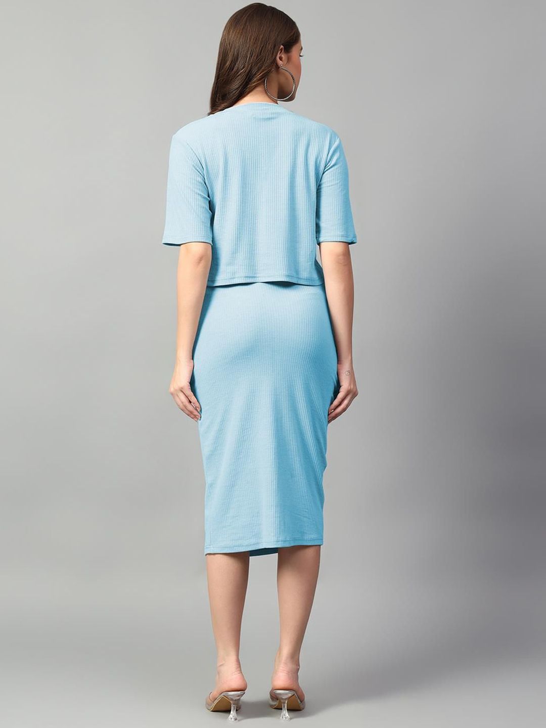 Kotty Blue V-Neck Short Sleeves Top With Skirt 