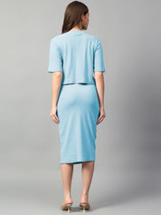 Kotty Blue V-Neck Short Sleeves Top With Skirt 