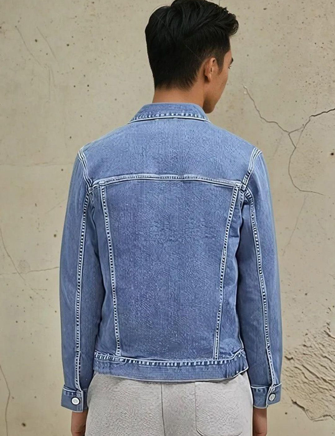 Kotty Men Spread Collar Washed Solid Denim Jacket