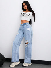 Kotty Women Straight Fit High-Rise Highly Distressed Stretchable Jeans