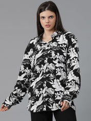 Kotty Women Spread Collar Floral Printed Cotton Oversized Casual Shirt