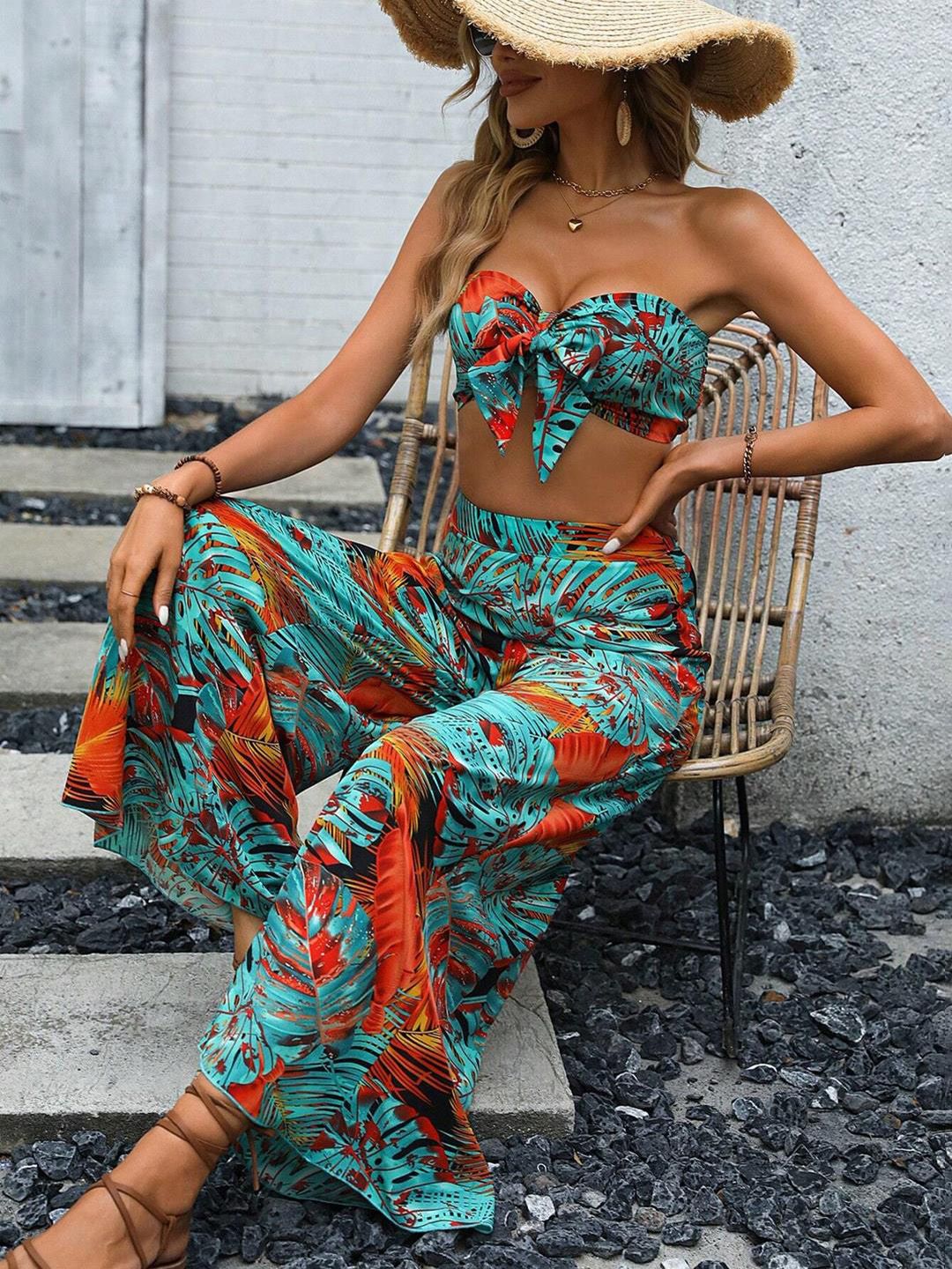 Kotty Women Floral Printed High-Rise Wide Leg Trousers