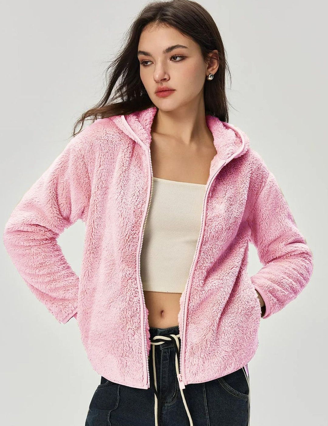 Kotty Women Hooded Self Design Open Front Jacket