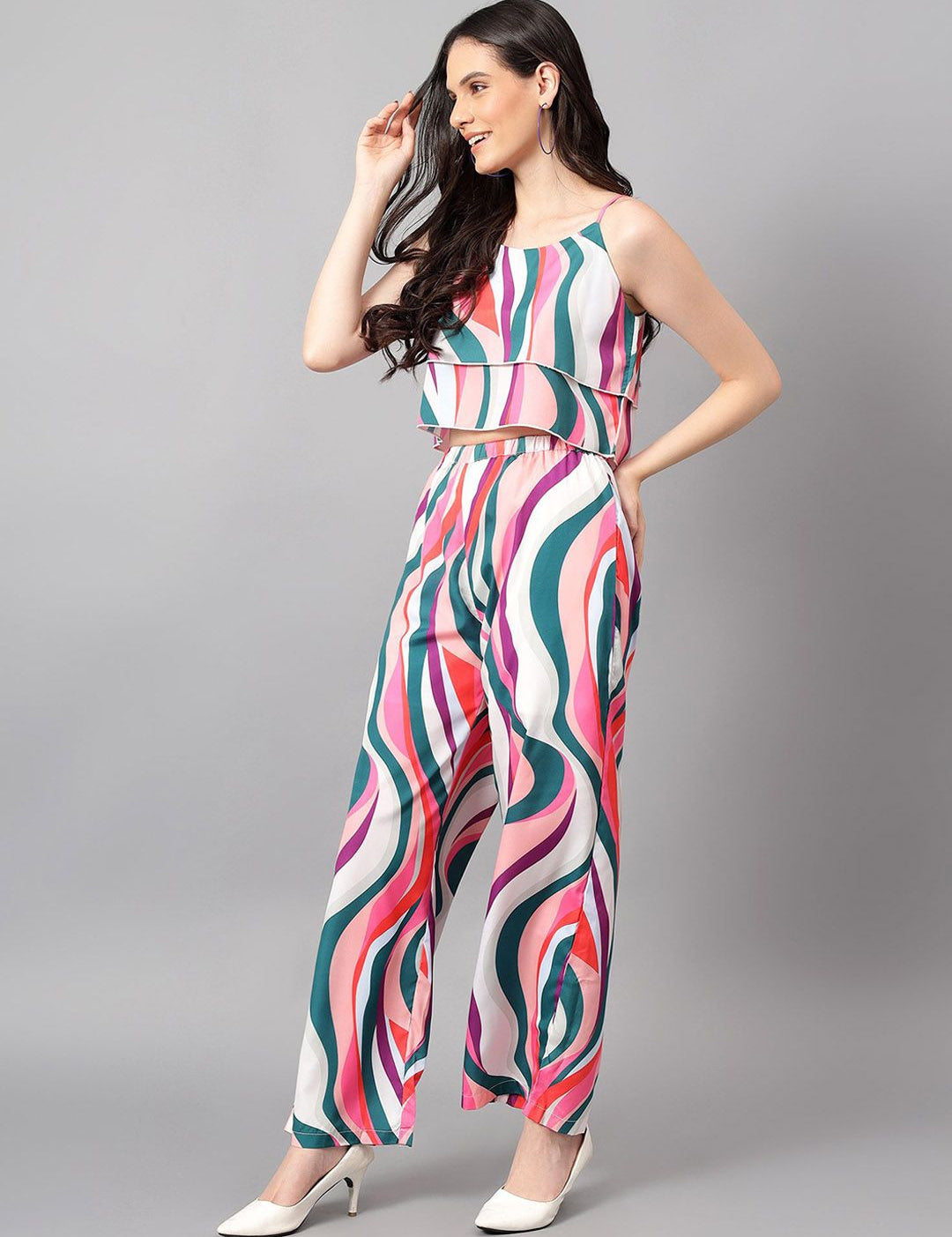 Kotty White & Pink Printed Top With Trouser