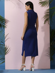 Kotty Solid Shirt Collar A-Line Midi Dress