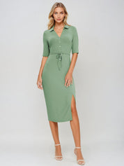 Kotty Women Shirt Collar Bodycon Midi Dress