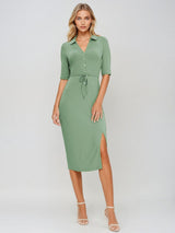 Kotty Women Shirt Collar Bodycon Midi Dress