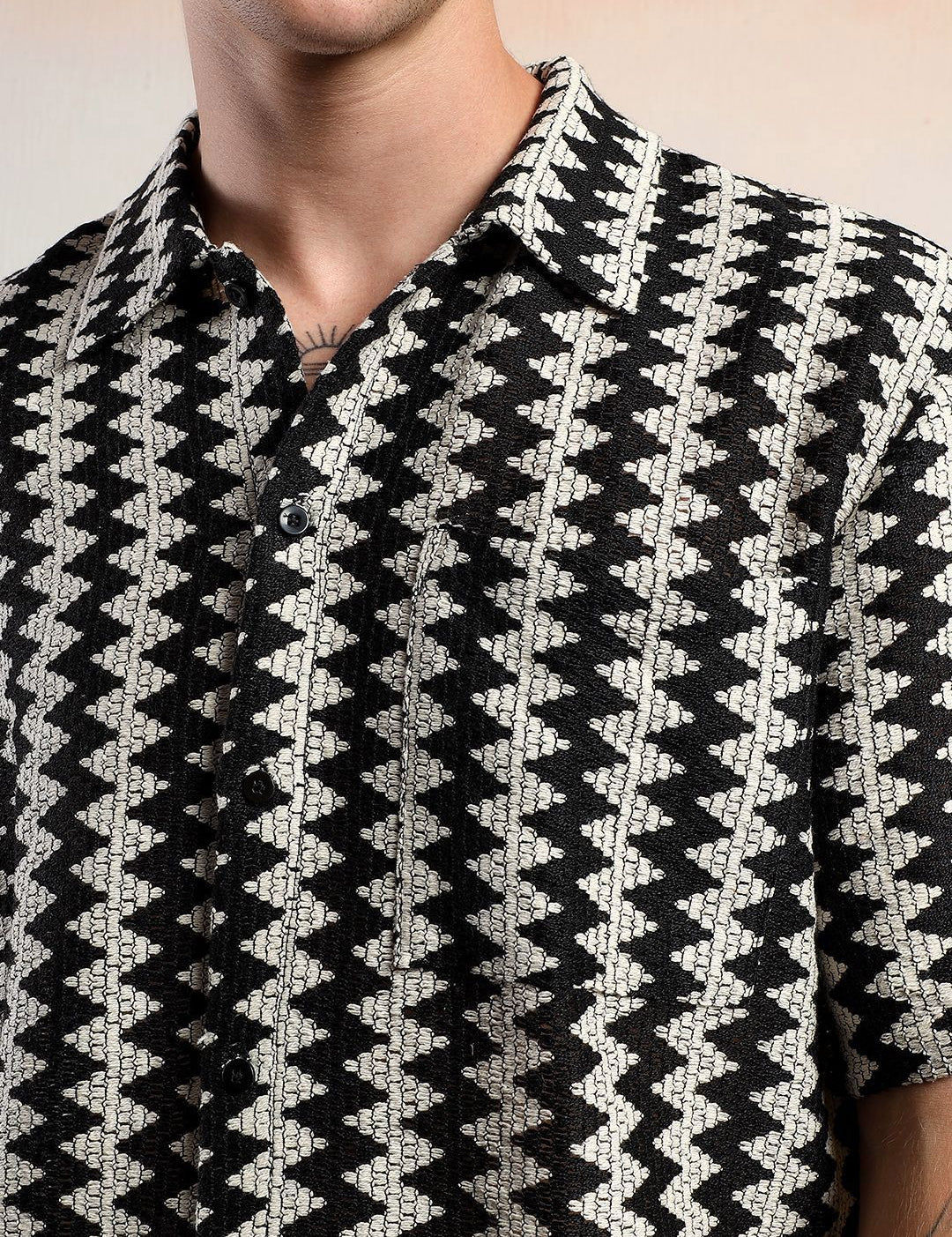 Kotty Men Sheer Striped Casual Shirt