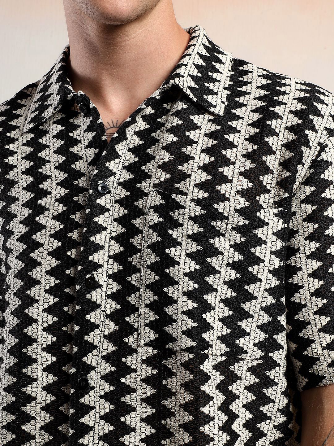 Kotty Men Sheer Striped Casual Shirt