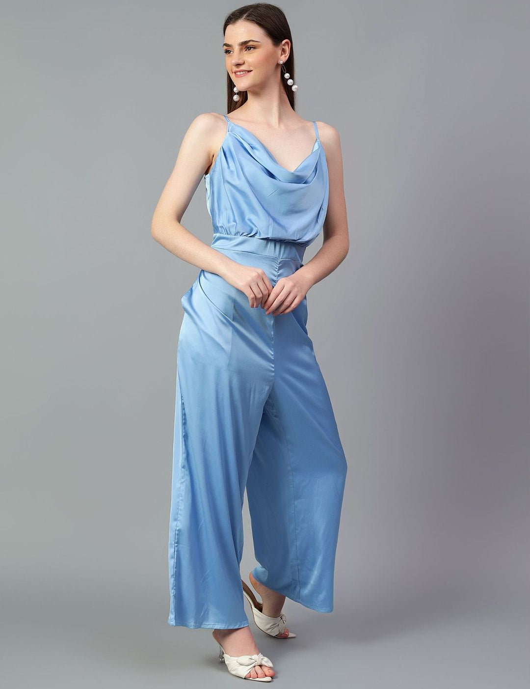 Kotty Women Solid Cowl Neck Sleeveless Basic Jumpsuit