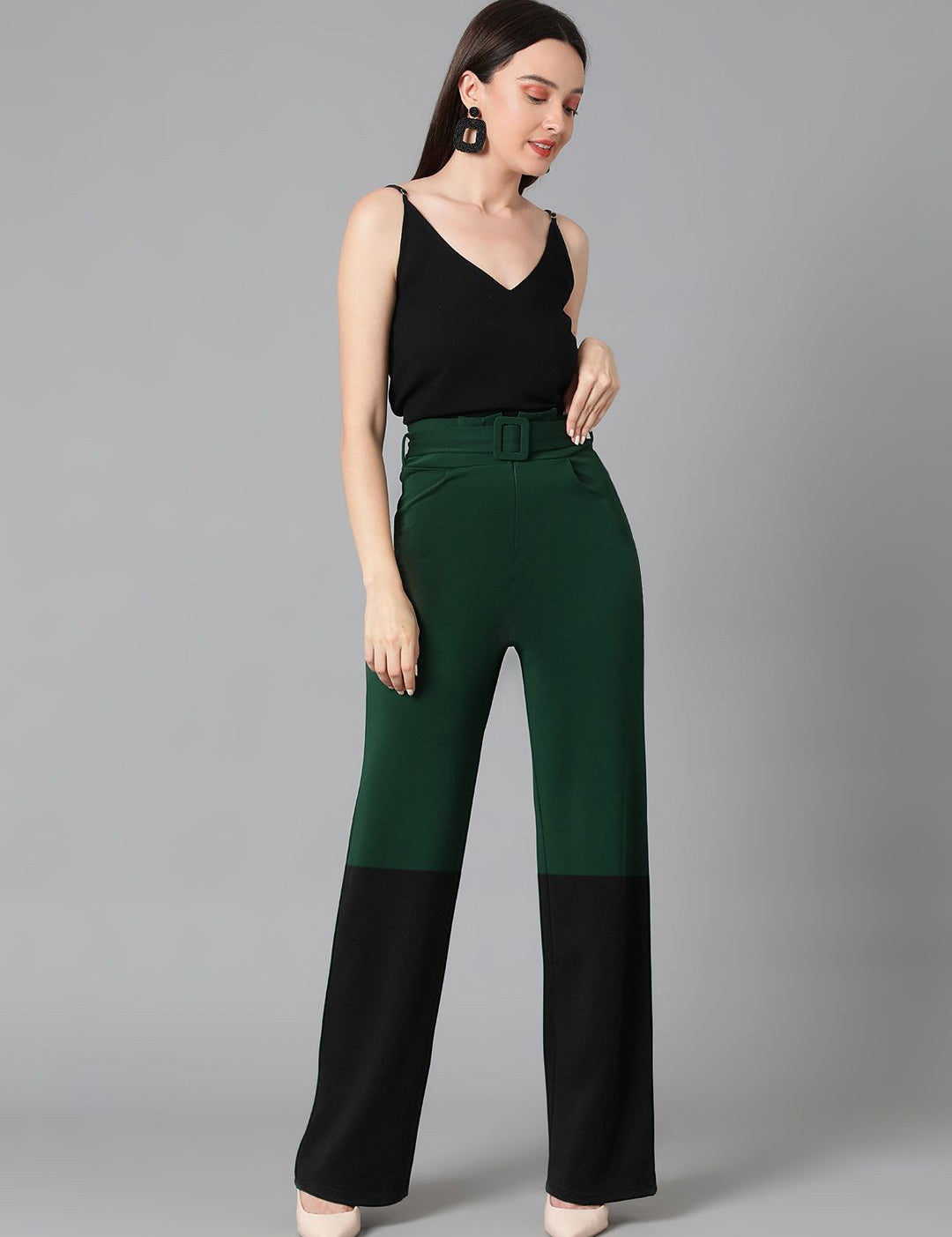 Kotty Women Solid Colourblocked High-Rise Easy Wash Trousers