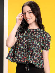 Kotty Women Abstract Printed Peplum Crop Top