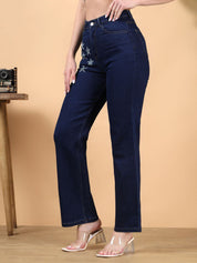 Kotty Women Straight Fit High-Rise Printed Stretchable Jeans