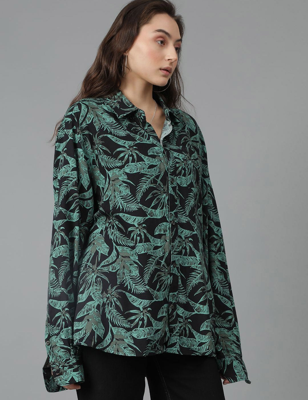 Kotty Women Spread Collar Floral Printed Cotton Oversized Casual Shirt