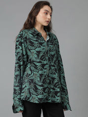 Kotty Women Spread Collar Floral Printed Cotton Oversized Casual Shirt