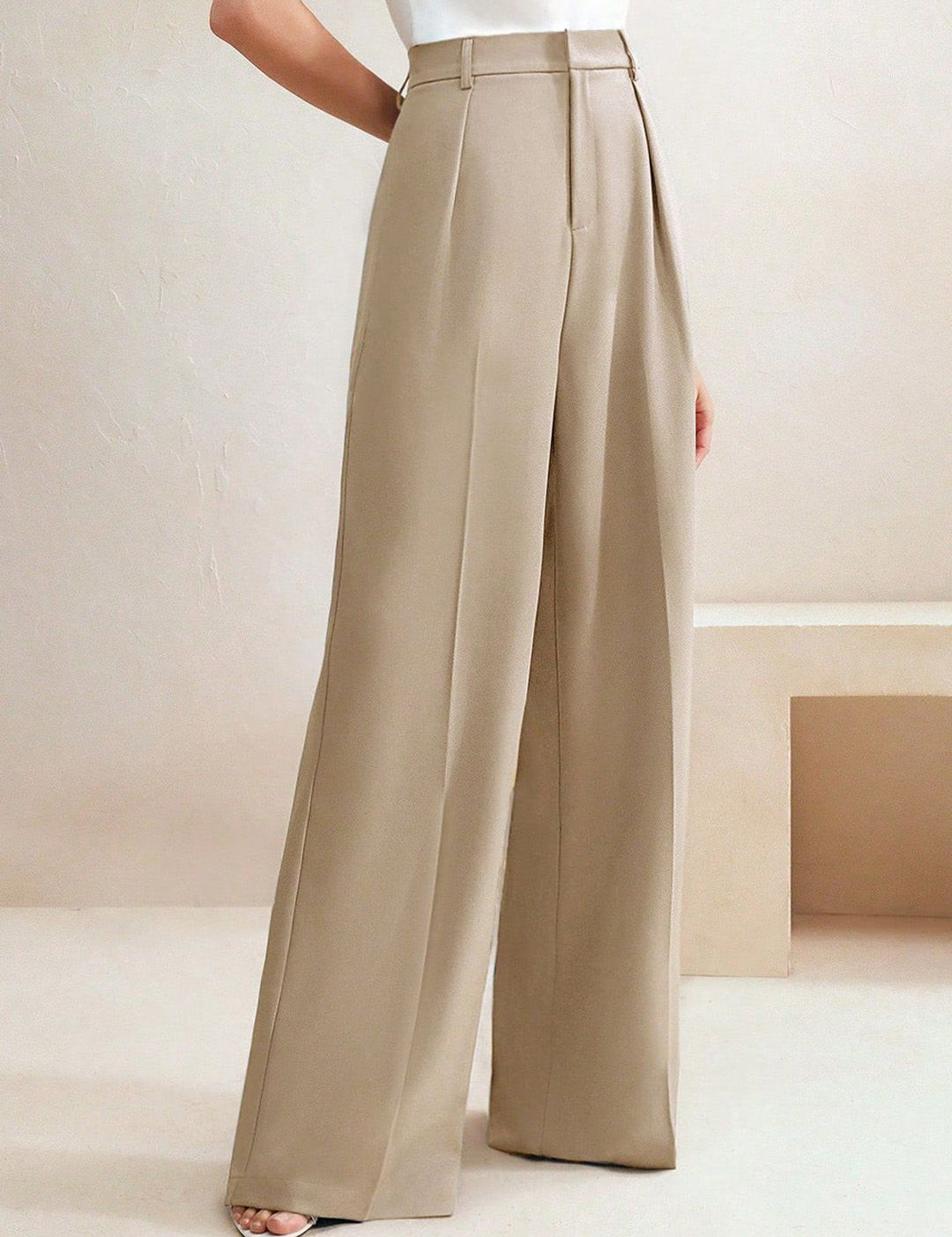 Kotty Women High-Rise Wide-Leg Pleated Korean Pants Trousers