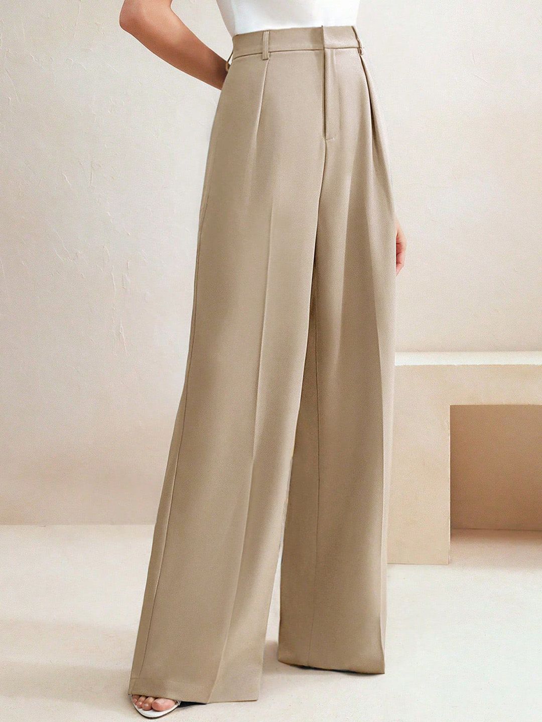 Kotty Women High-Rise Wide-Leg Pleated Korean Pants Trousers