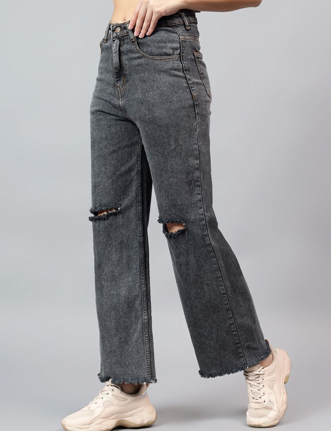 Kotty Women Bootcut High-Rise Cotton Slash Knee Stretchable Jeans