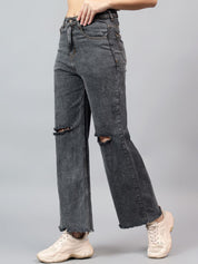 Kotty Women Bootcut High-Rise Cotton Slash Knee Stretchable Jeans
