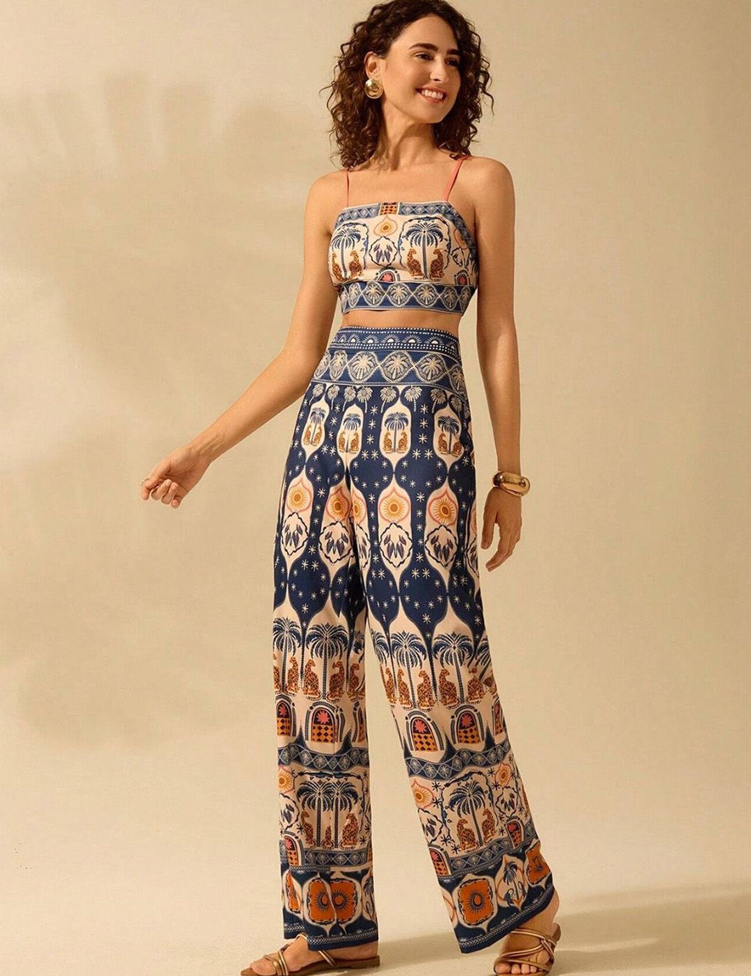 Kotty Women Ethnic Motifs Printed Relaxed Flared High-Rise Trousers