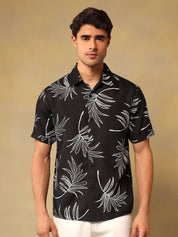 Kotty Men Comfort Fit Floral Printed Spread Collar Linen Casual Shirt