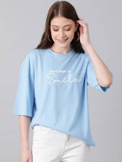 Kotty Women Typography Printed Drop-Shoulder Sleeves T-shirt