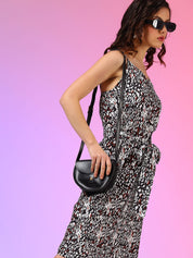 Kotty Animal Printed Crepe A-Line Dress