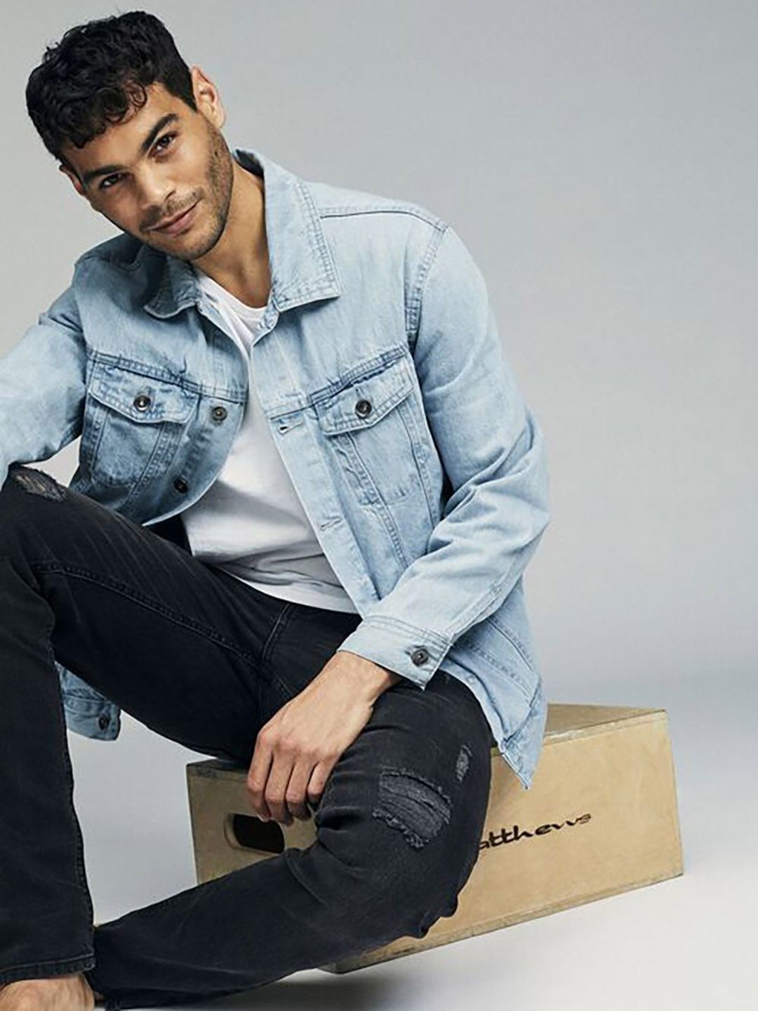 Kotty Denim Open Front Jacket With Embroidered