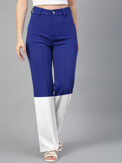 Kotty Women Colourblocked Relaxed Straight Fit High-Rise Easy Wash Pleated Trousers