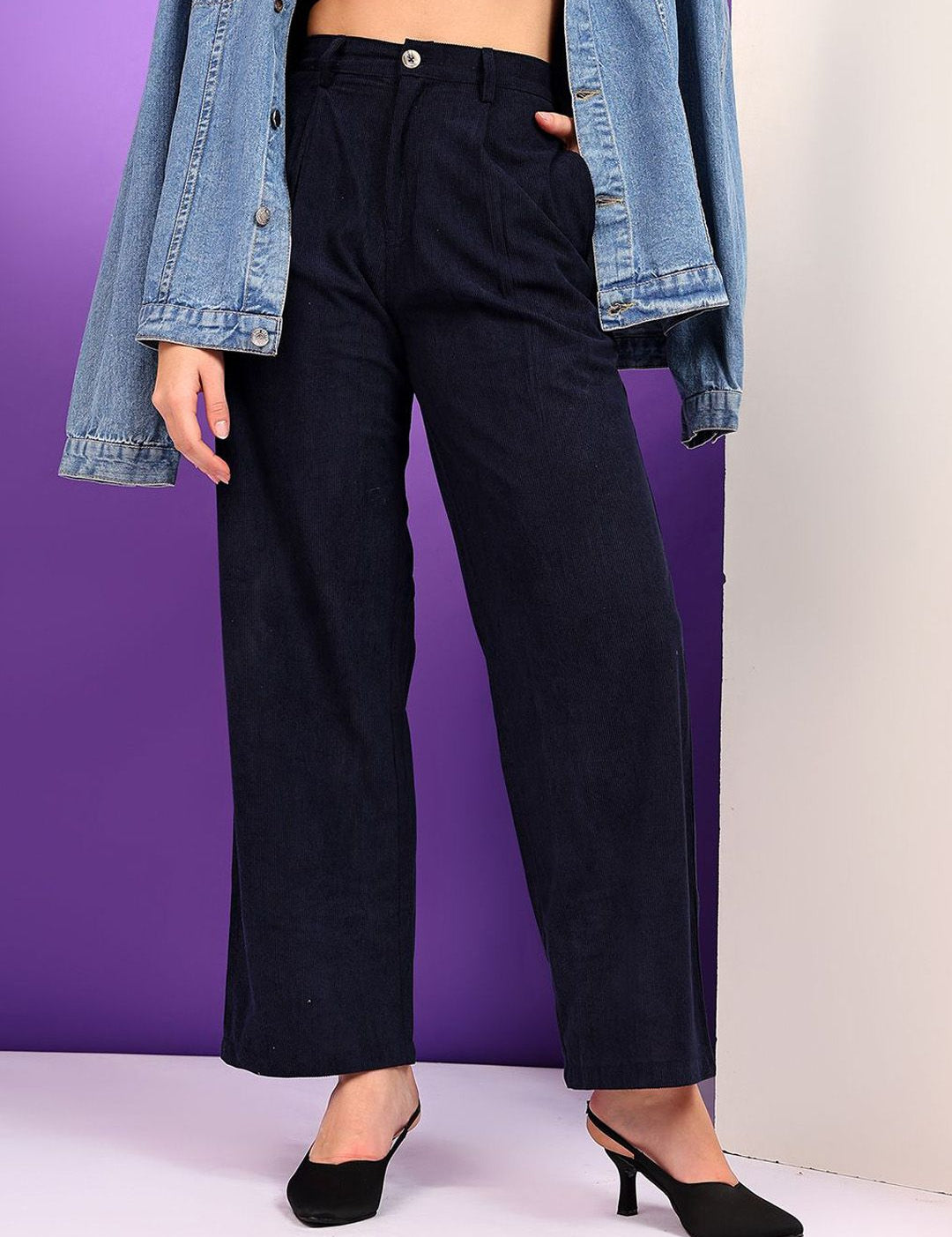 Kotty Women Relaxed Straight Leg High-Rise Easy Wash Pleated Formal Trousers