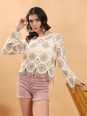 Kotty Self Design Crochet Cotton Top
