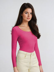 Kotty Women Solid Scoop Neck Long Sleeves Top