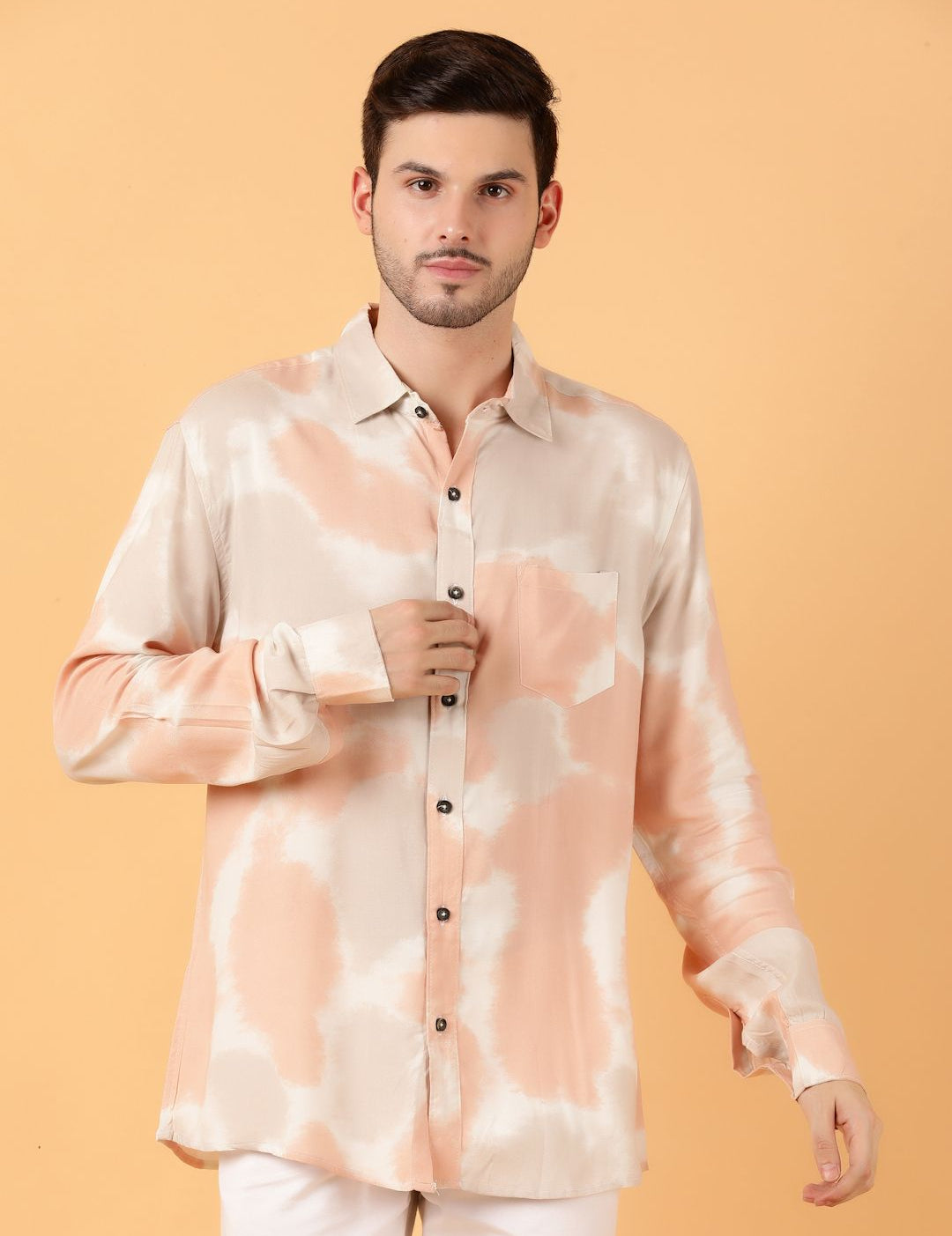 Kotty Men Relaxed Spread Collar Graphic Printed Cotton Casual Shirt