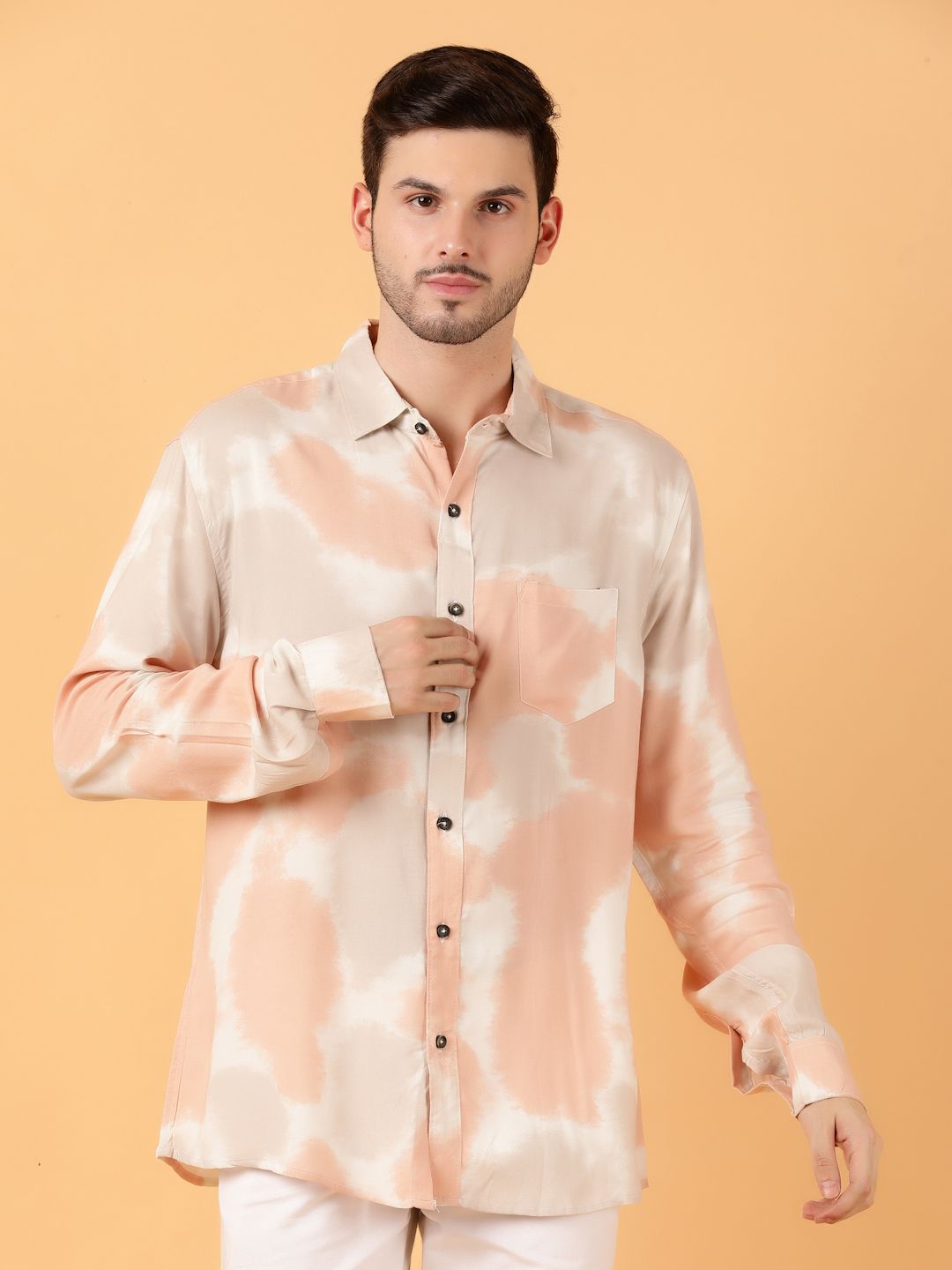 Kotty Men Relaxed Spread Collar Graphic Printed Cotton Casual Shirt