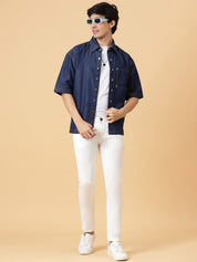 Kotty Men Relaxed Spread Collar Solid Cotton Casual Shirt