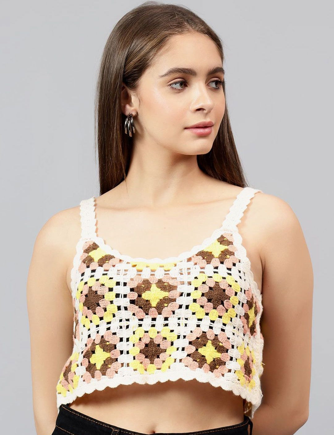 Kotty Women Self Design Scoop Neck Cotton Top