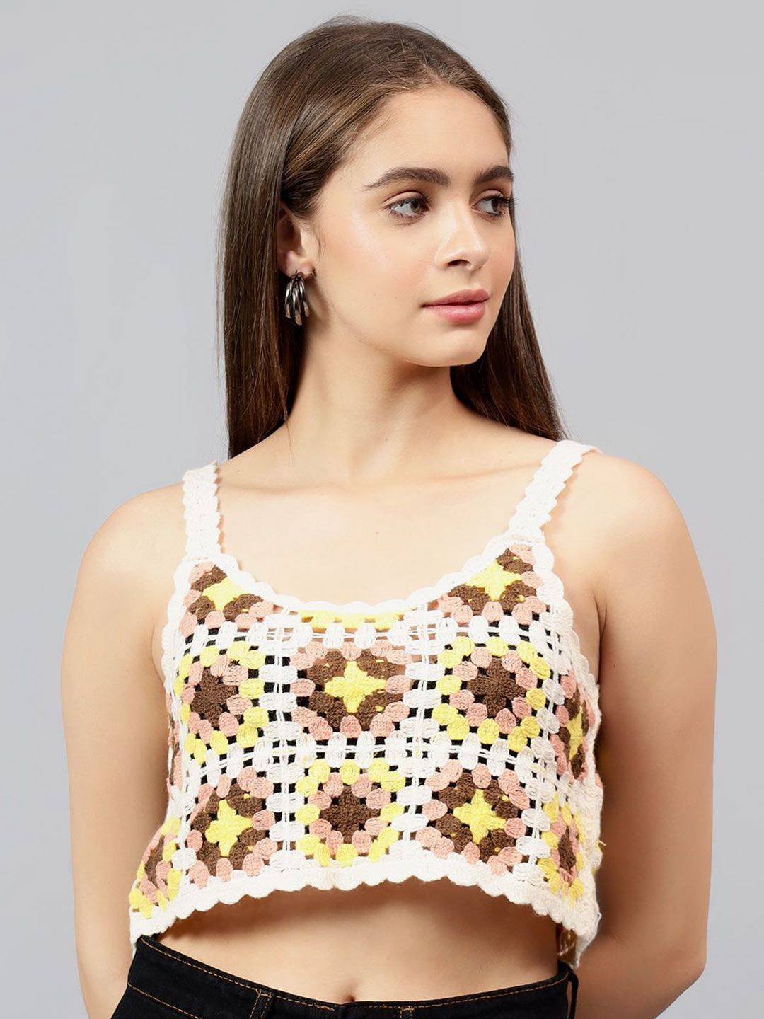 Kotty Women Self Design Scoop Neck Cotton Top