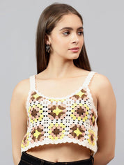 Kotty Women Self Design Scoop Neck Cotton Top