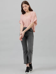 Kotty Women Flared Sleeve Crepe Boxy Top
