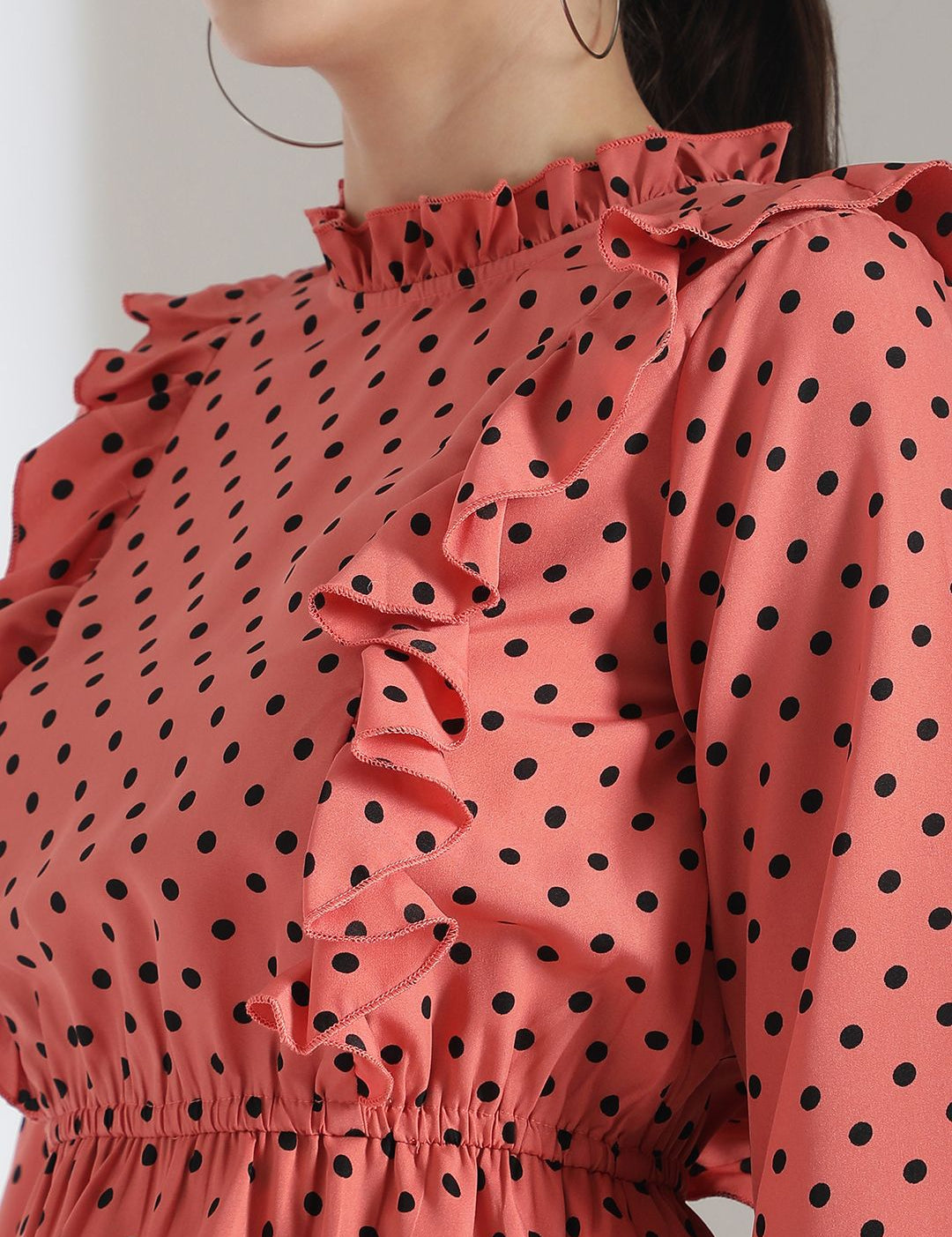 Kotty Women Polka Dots Printed Puff Sleeve Fit & Flare Dress