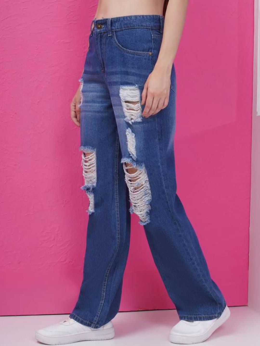 Kotty Women Straight Fit High-Rise Highly Distressed Stretchable Jeans