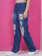 Kotty Women Straight Fit High-Rise Highly Distressed Stretchable Jeans