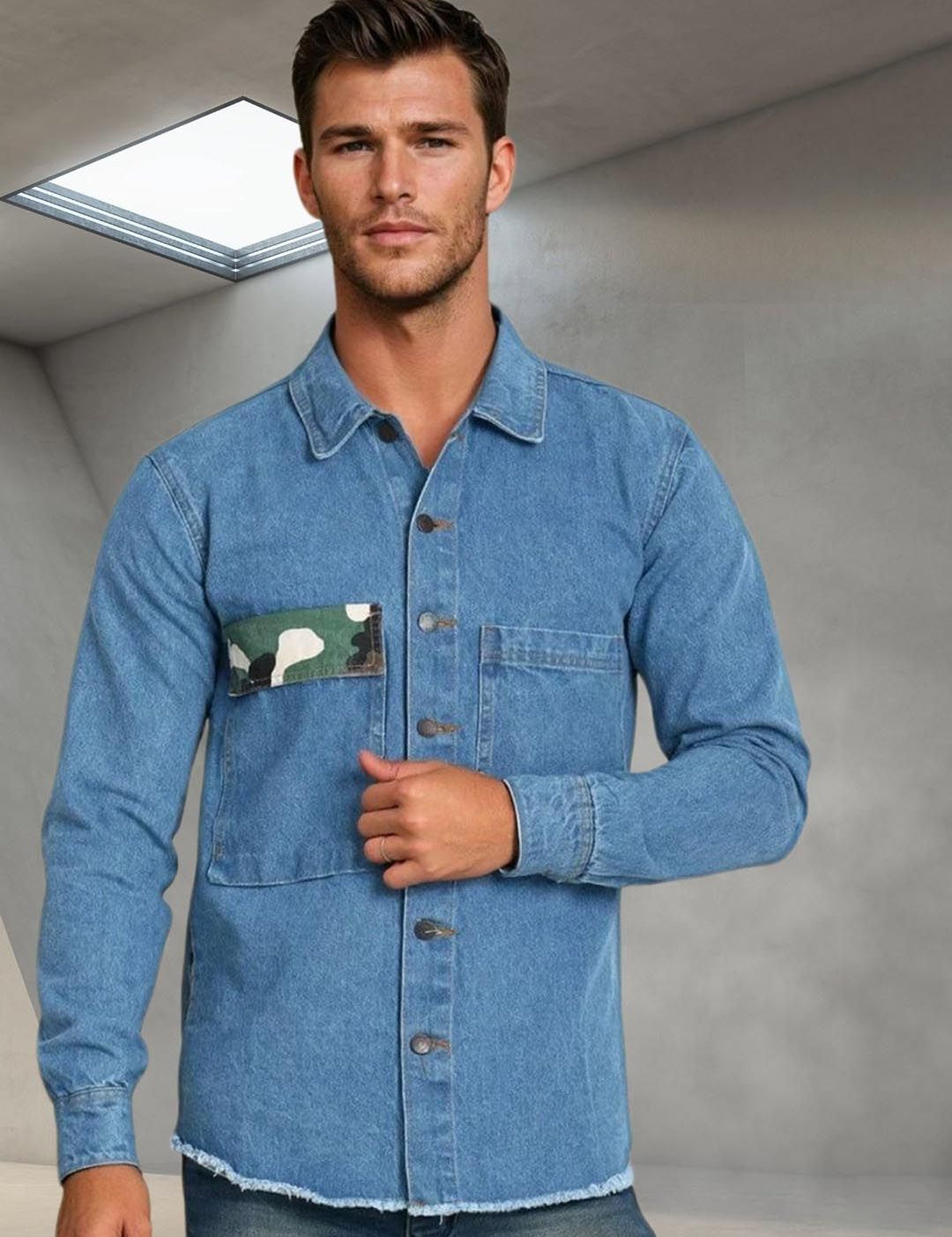 Kotty Abstract Printed Open Front Denim Jacket