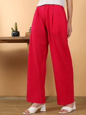 Kotty Women Relaxed Straight Leg Straight Fit High-Rise Easy Wash Corduroy Pleated Trousers